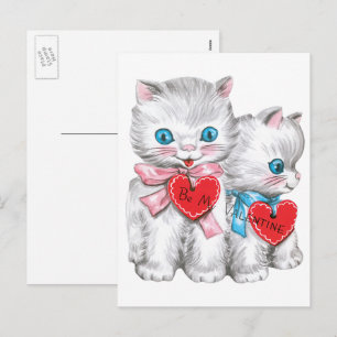 Vintage Retro Valentintagskatzen, flauschige Kätzc Feiertagspostkarte