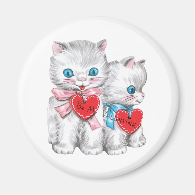 Vintage Retro Valentintagskatzen, flauschige Kätzc Magnet (Vorne)