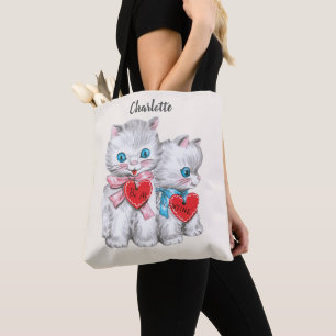 Vintage Retro Valentintagskatzen, flauschige Kätzc Tasche