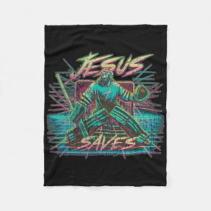 Vintage Retro Vaporwave Jesus rettet Eishockey Goa Fleecedecke
