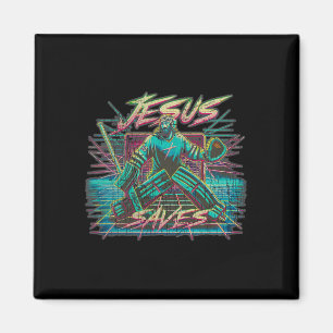 Vintage Retro Vaporwave Jesus rettet Eishockey Goa Magnet