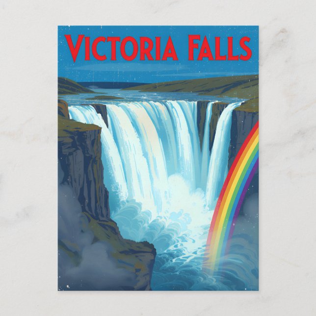 Vintage Retro Victoria Falls Rainbow Travel Postkarte (Vorderseite)
