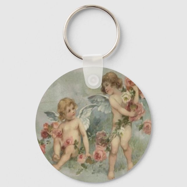 Vintage Retro Viktorianische Cherubs Valentinkarte Schlüsselanhänger (Vorderseite)