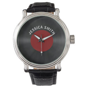 Vintage Retro-Vinyl-Aufnahme (rot) Personalisiert Armbanduhr