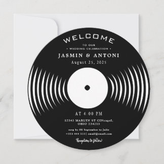 Vintage Retro Vinyl Record QR Wedding Invitation