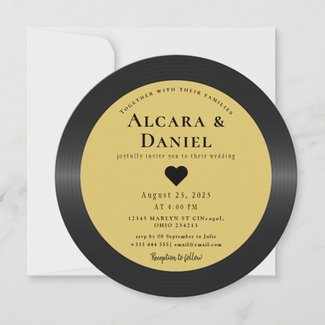 Vintage Retro Vinyl Record QR Wedding Invitation (Devant)