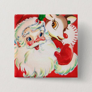 Vintage Retro Weihnachten Santa Rentier Knopf Button
