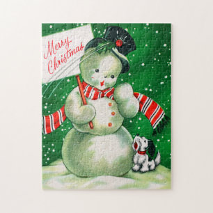 Vintage Retro-Weihnachts-Schneemann-Kartenpuzzle