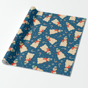Vintage Retro Weihnachts-Schneemann und Zuckerstan Geschenkpapier