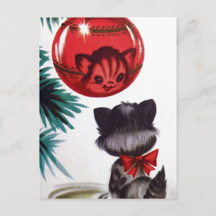 Vintage Retro Weihnachts-Weihnachtskatzenpostkarte Feiertagspostkarte
