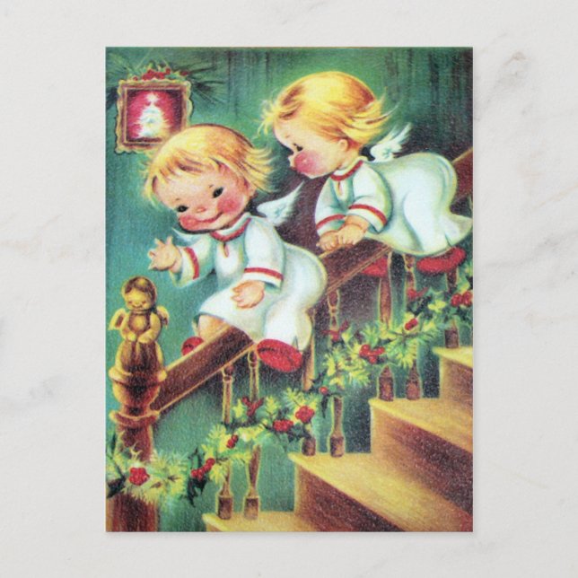 Vintage Retro WeihnachtsAngels Postkarte (Vorderseite)