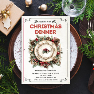 Vintage Retro-Weihnachtsdinner-Teller-Einladung Einladung