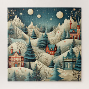 Vintage Retro-Weihnachtsdorf Kiefern Schnee