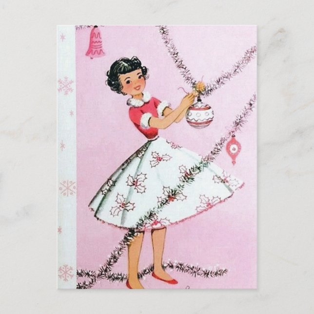 Vintage Retro Weihnachtsfrau Postkarte (Vorderseite)