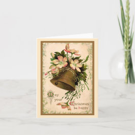 Vintage Retro-Weihnachtsglocke und Rose Feiertagskarte