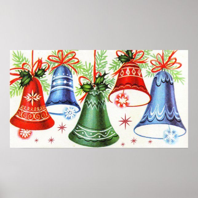 Vintage Retro Weihnachtsglocken Holiday Poster (Vorne)