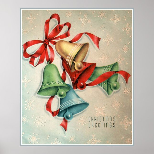 Vintage Retro Weihnachtsglocken Holiday Poster (Vorne)