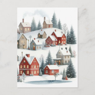 Vintage Retro Weihnachtshäuser im Schnee Postkarte