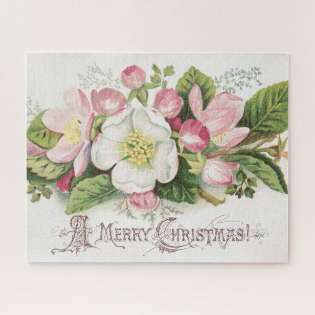 Vintage Retro-Weihnachtskarte, Apfelblüten (Horizontal)