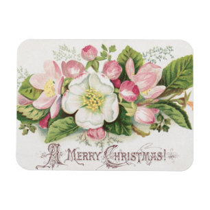 Vintage Retro-Weihnachtskarte, Apfelblüten Magnet
