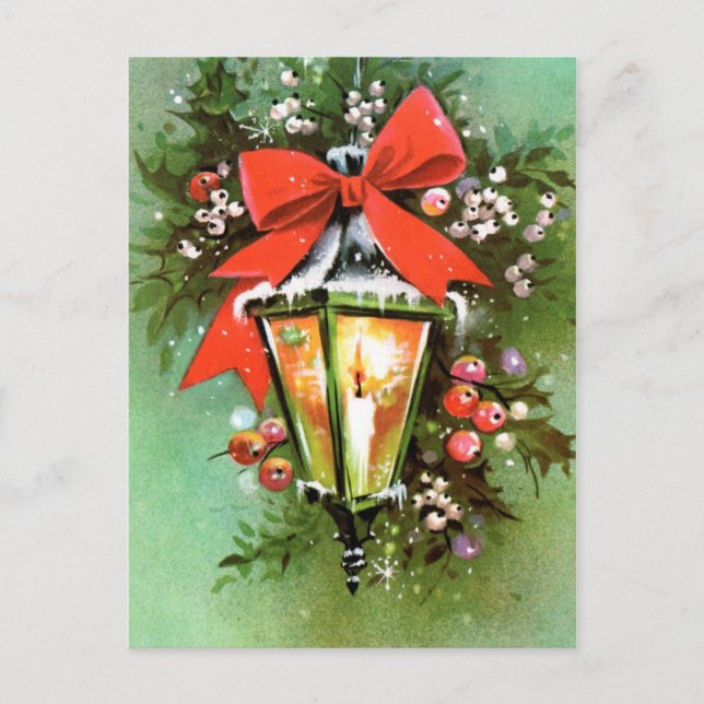 Vintage Retro Weihnachtslicht Weihnachtsfeiertag P Feiertagspostkarte (Vorderseite)