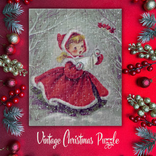 Vintage Retro Weihnachtslied singendes Mädchen im