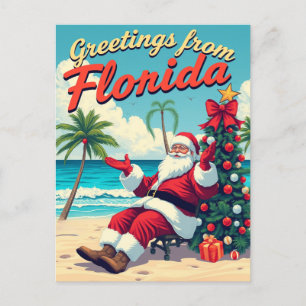 Vintage Retro Weihnachtsmann am Strand - Florida  Postkarte