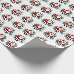 Vintage-Retro-Weihnachtsmann & Stechpalme "Freude" Geschenkpapier