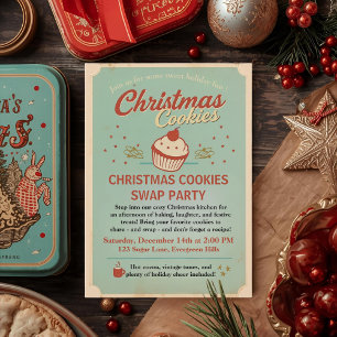 Vintage Retro Weihnachtsplätzchen-Tausch Einladung