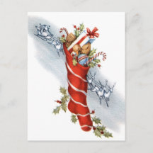 Vintage Retro-Weihnachtsstrumpf Postkarte