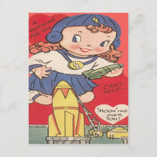 Vintage Retro Weltraum Mädchen Valentinskarte Feiertagspostkarte