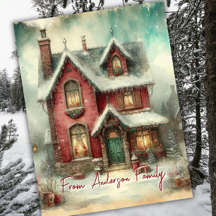 Vintage Retro Winter Schneehäuschen Weihnachtsfeie Postkarte