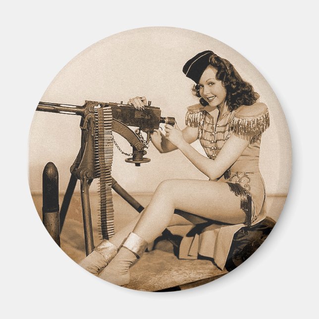 Vintage Retro Women Machine Girl Magnet (Vorne)