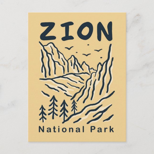 Vintage Retro ZION Nationalpark Postkarte (Vorderseite)