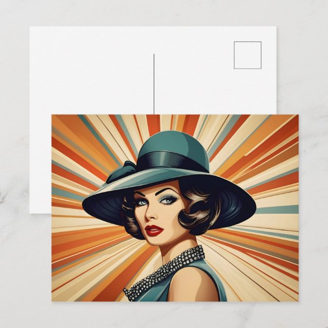 Vintage Retrofrau Postkarte (Vorne/Hinten)