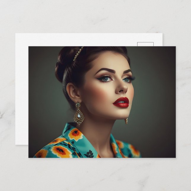 Vintage Retrofrau Postkarte (Vorne/Hinten)