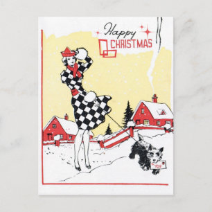 Vintage Retrofrau Weihnachtspostkarte Feiertagspostkarte