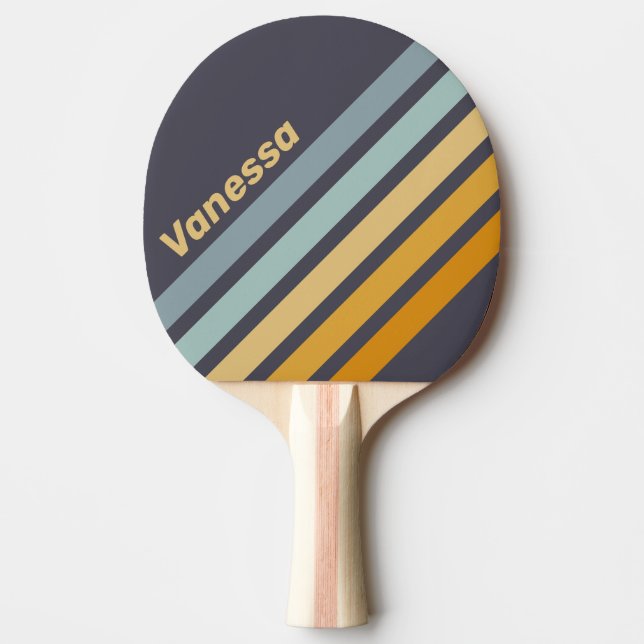 Vintage Retrograde Rainbow Angled Striping & Name Tischtennis Schläger (Vorderseite)