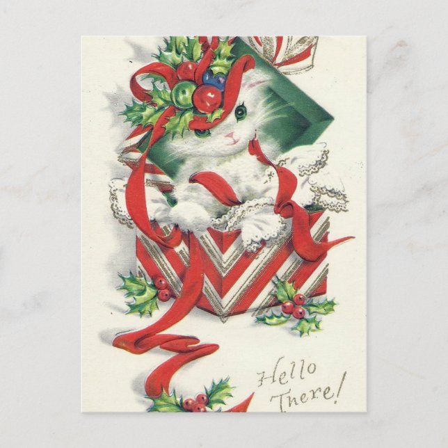 Vintage Retrokat Weihnachtsfeiertag Postkarte (Vorderseite)