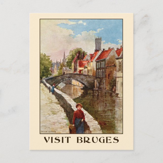 Vintage Retrostil Brügge Reiseanzeige Postkarte (Vorderseite)