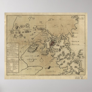 Vintage revolutionäre Kriegs-Karte Bostons (1775) Poster