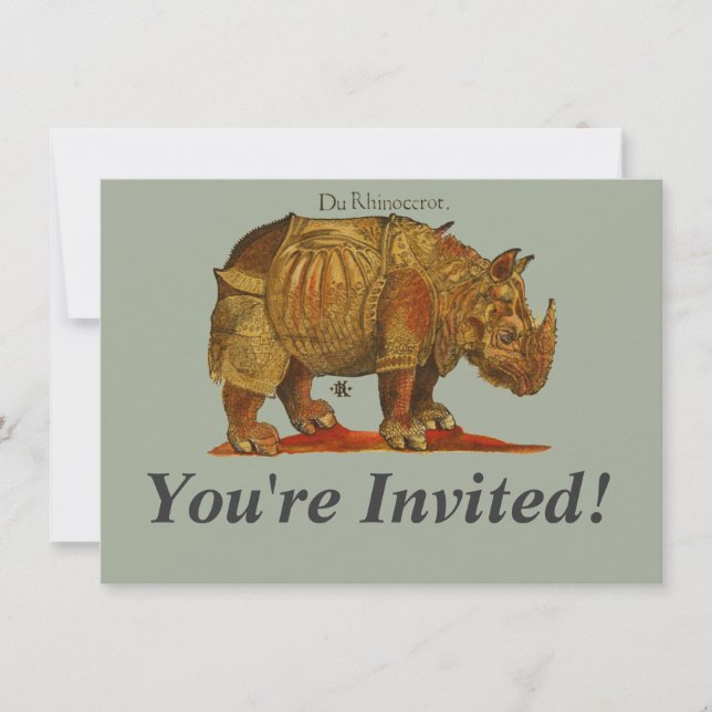Vintage Rhino Durer's Rhinoceros Antike Einladung (Vorderseite)