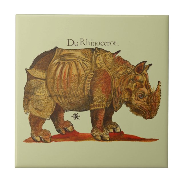 Vintage Rhino Durer's Rhinoceros Antike Fliese (Vorderseite)
