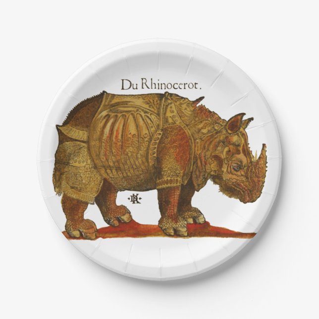 Vintage Rhino Durer's Rhinoceros Antike Pappteller (Vorderseite)