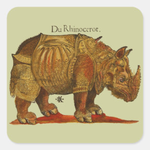 Vintage Rhino Durer's Rhinoceros Antike Quadratischer Aufkleber