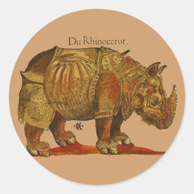 Vintage Rhino Durer's Rhinoceros Antike Runder Aufkleber (Vorderseite)
