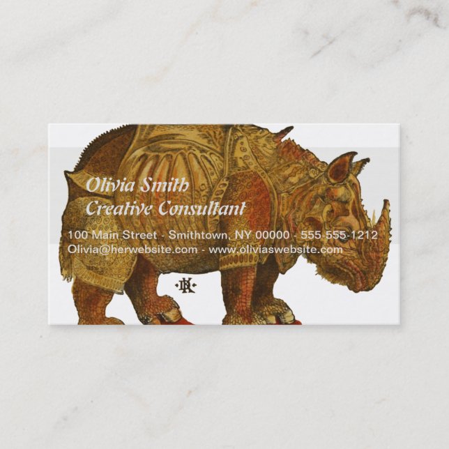 Vintage Rhino Durer's Rhinoceros Antike Visitenkarte (Vorderseite)