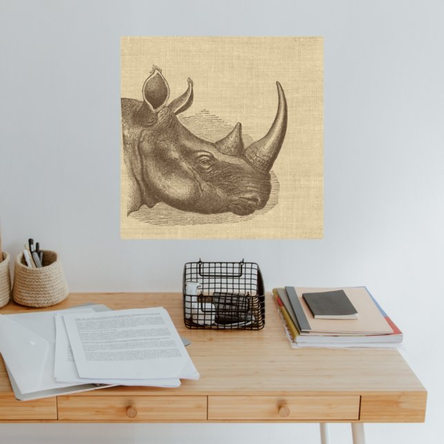 Vintage Rhino-Illustration auf Burlap Poster (Von Creator hochgeladen)