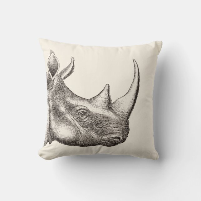 Vintage Rhino-Illustration Kissen (Vorderseite)