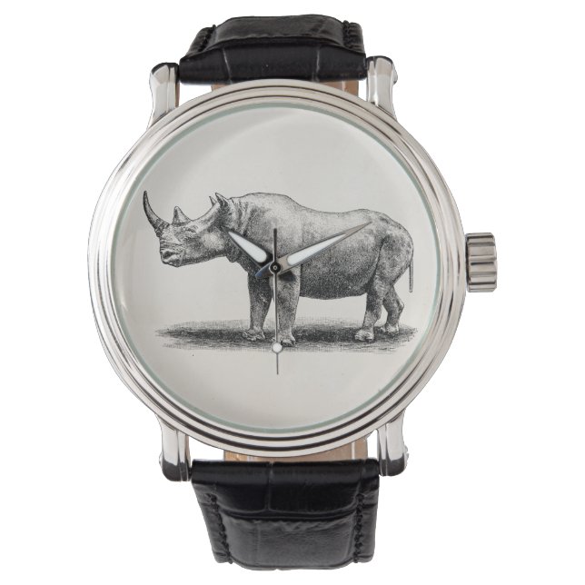 Vintage Rhinoceros Illustration Rhino Rhinos Armbanduhr (Vorderseite)